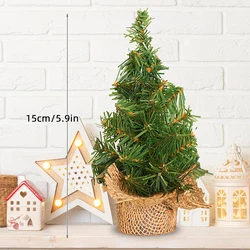 Mini Green Christmas Tree with Linen Base - Perfect Festive Decor for Desktops and Displays (15CM)