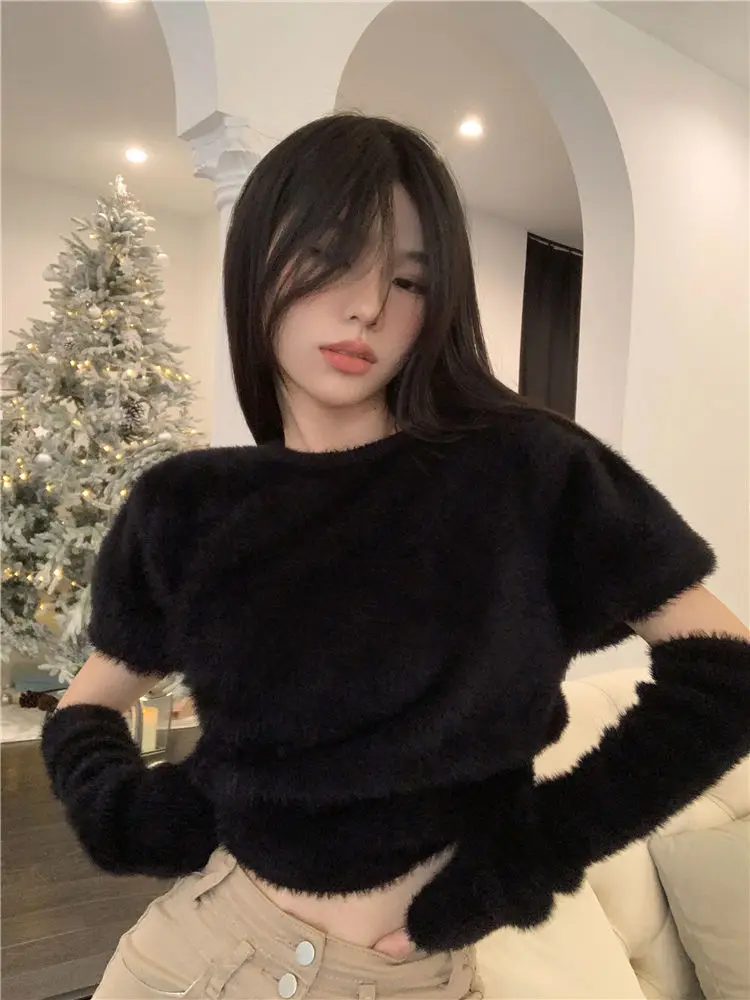 All-Match Crewneck Sweater  Women’s Party Pullovers Design Clothes Simple Female Elegant Autumn Warm womens cotton Basic Stylish Solid Sweaters for Woman in black