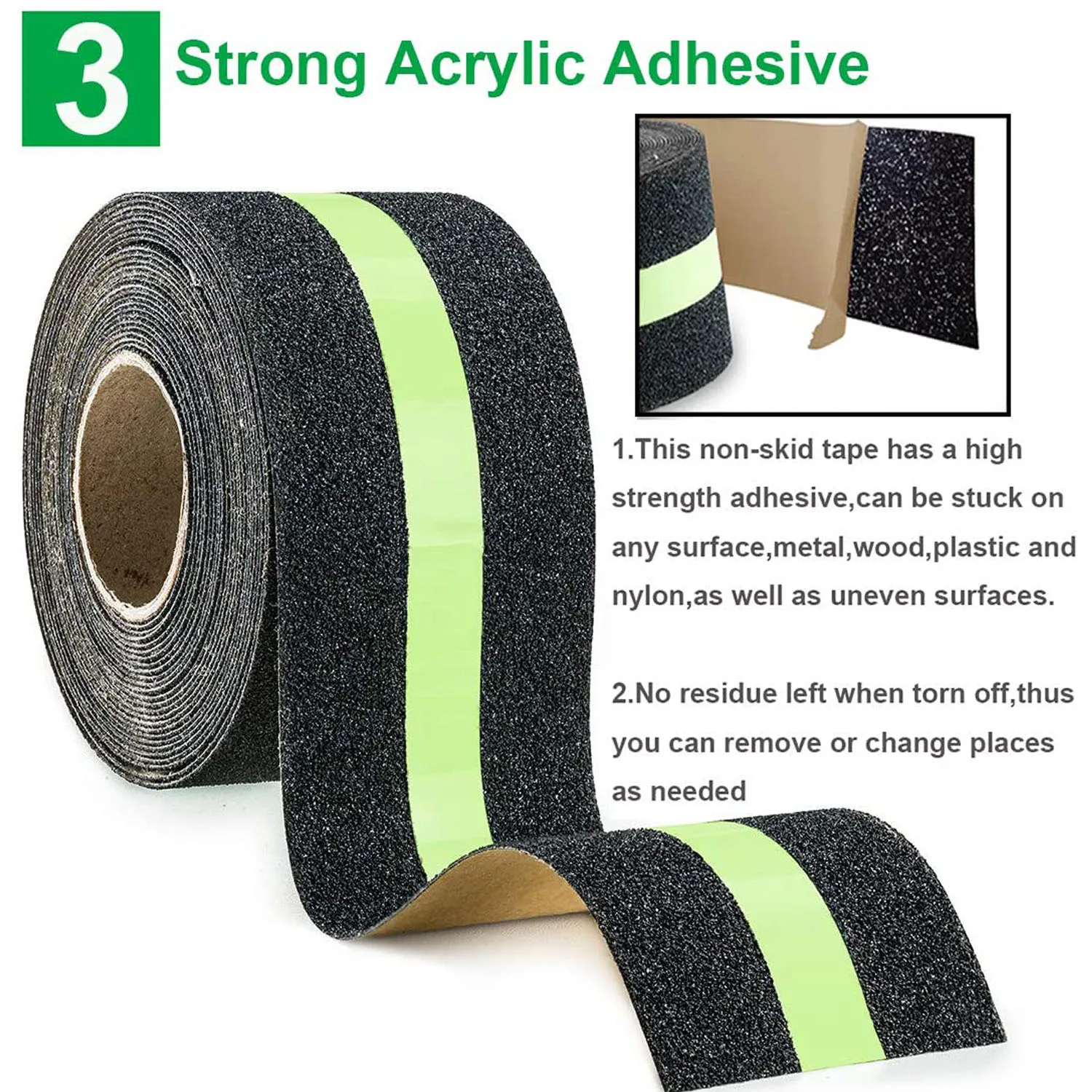 Anti Slip Safety Grip Tape Green Glow in The Dark Stage Safety Non-slip Tape High Traction Grit Warning Tape for Stairs Steps