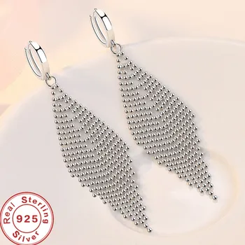 New 925 Sterling Silver Long Earrings Tassel Beads Long Earrings For Women's Wedding Fashion Jewelry Gifts