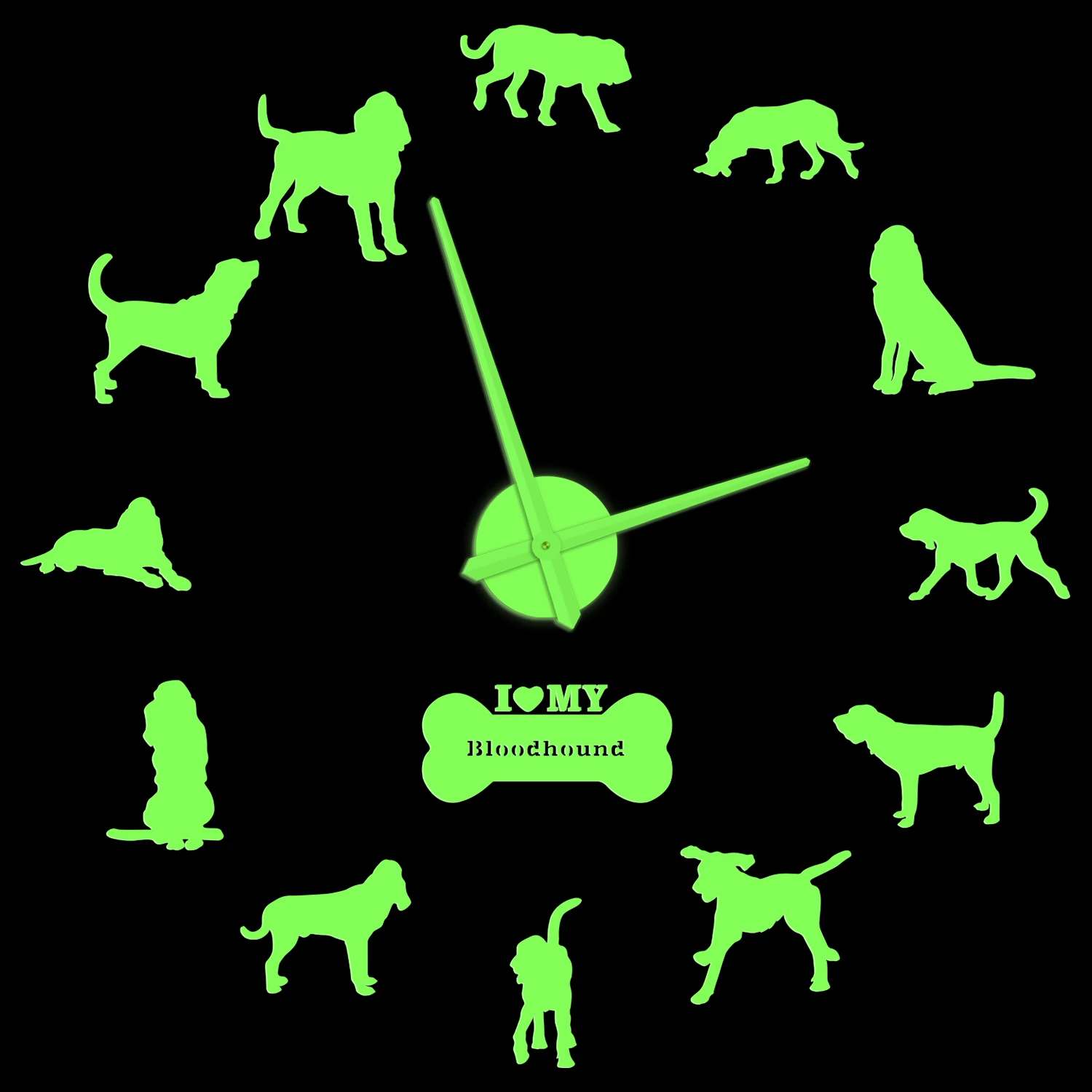 

Bloodhound Dog Luminous Wall Clock Saint Hubert Hound Pet Shop Decor Puppy Giant Self Adhesive DIY Stickers Watch Glow In Dark