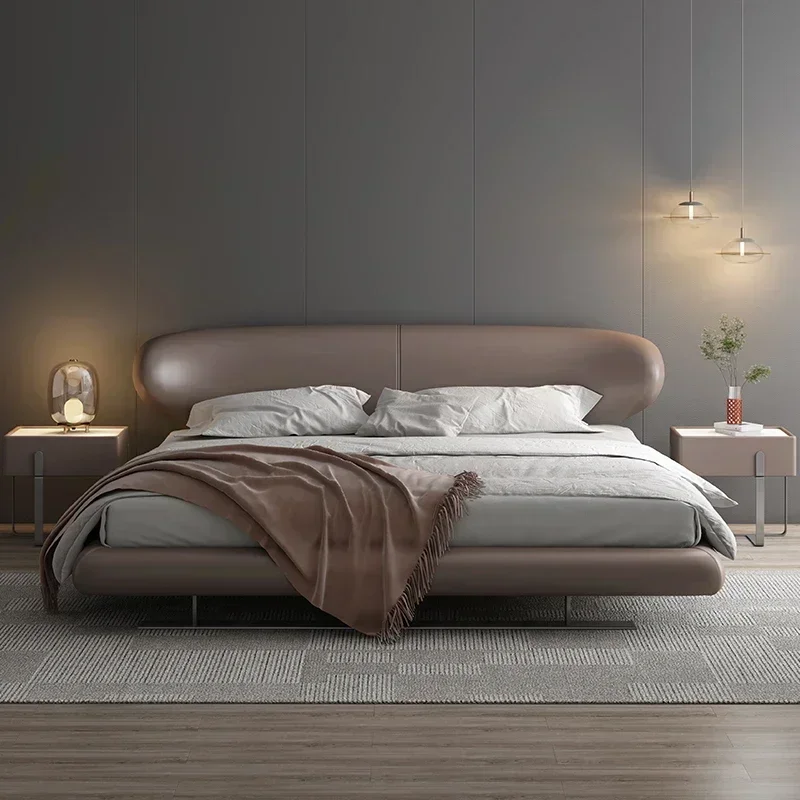 Modern Leather Bed Minimalist Master Bedroom Suspended Bed Personality Fashion High-End Atmosphere