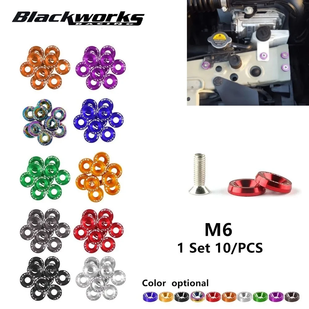 Universal M6 Car Modified Hex Fasteners Fender Washer JDM Bumper Engine Aluminum Concave Screws For Honda LBJ-1001 10Pcs auto fasteners