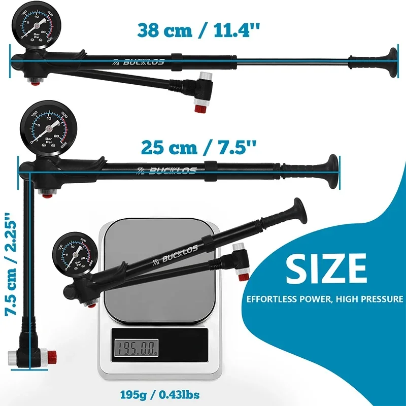 Mountain Bicycle Air Shock Pump with Gauge for Fork Rear Suspension Bike Tire In