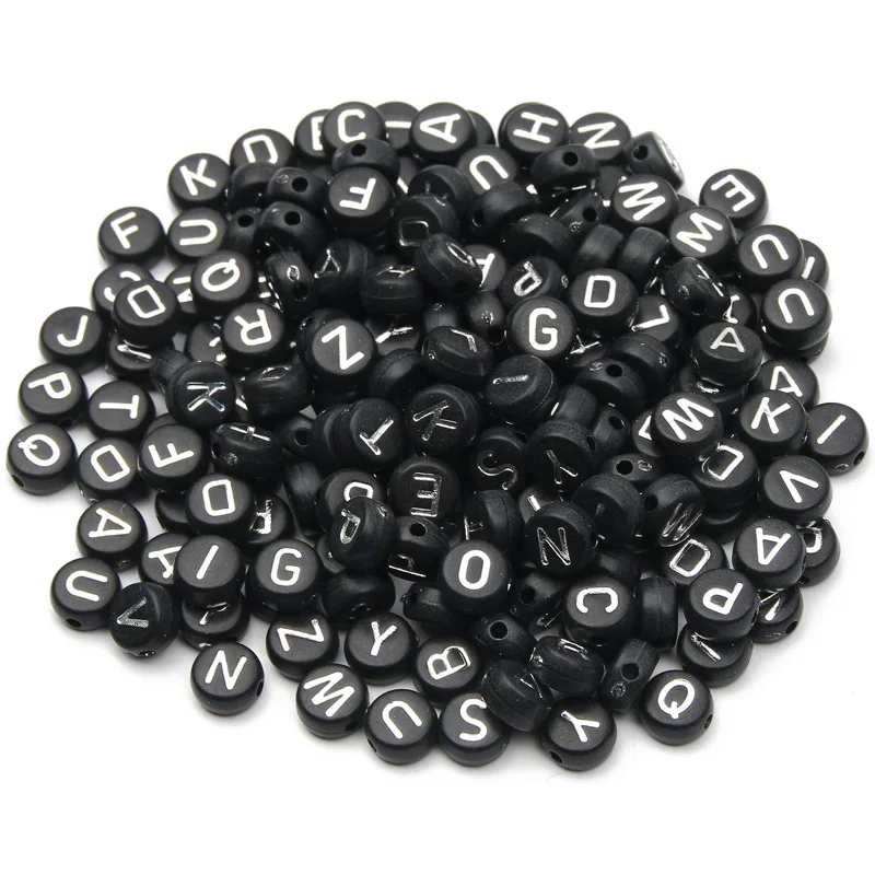 4x7mm Black Mixed Silver Color Letter Acrylic Beads Flat Round Spacer Beads  For Jewelry Making DIY Necklace Bracelet Accessories