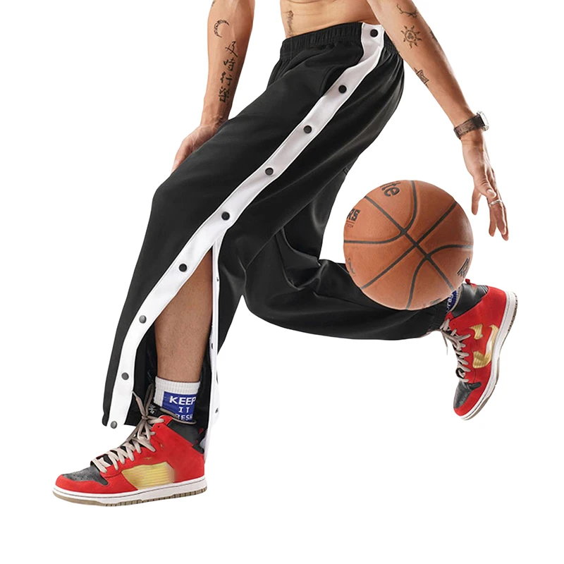 Men Tear Away Basketball Pants High Split Snap Button Active Sweatpants Casual Post-Surgery Sweatpants