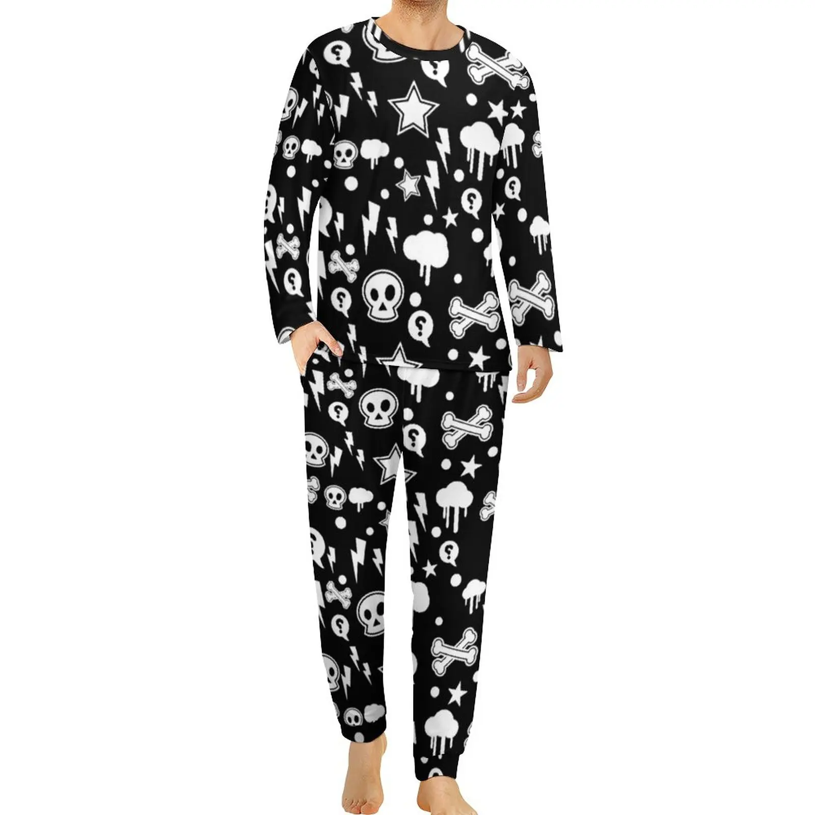 

Gothic Pajamas Male Clouds Skull Witch Kawaii Sleepwear Autumn Long Sleeves 2 Pieces Casual Custom Pajama Sets Large Size 6XL