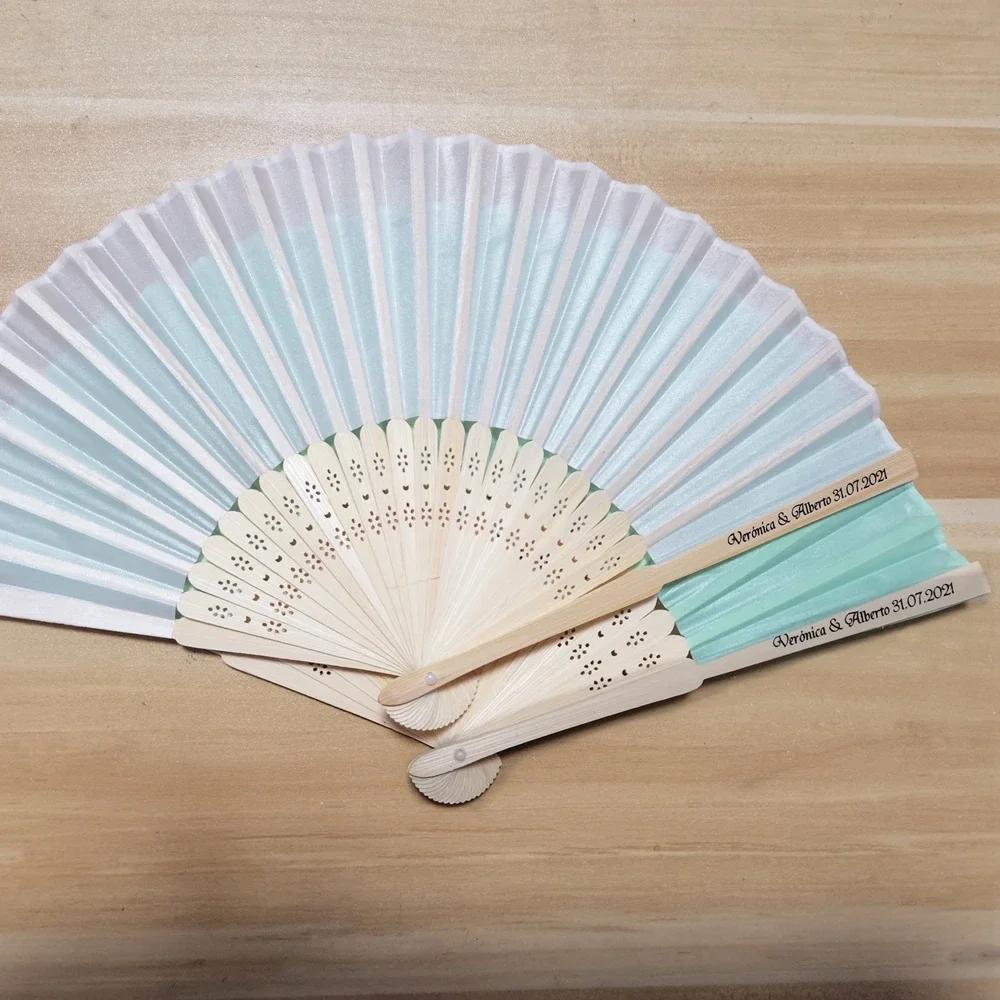 20/40 pcs/lot Personalized Print Engrave Wedding Favor Silk Hand Fans