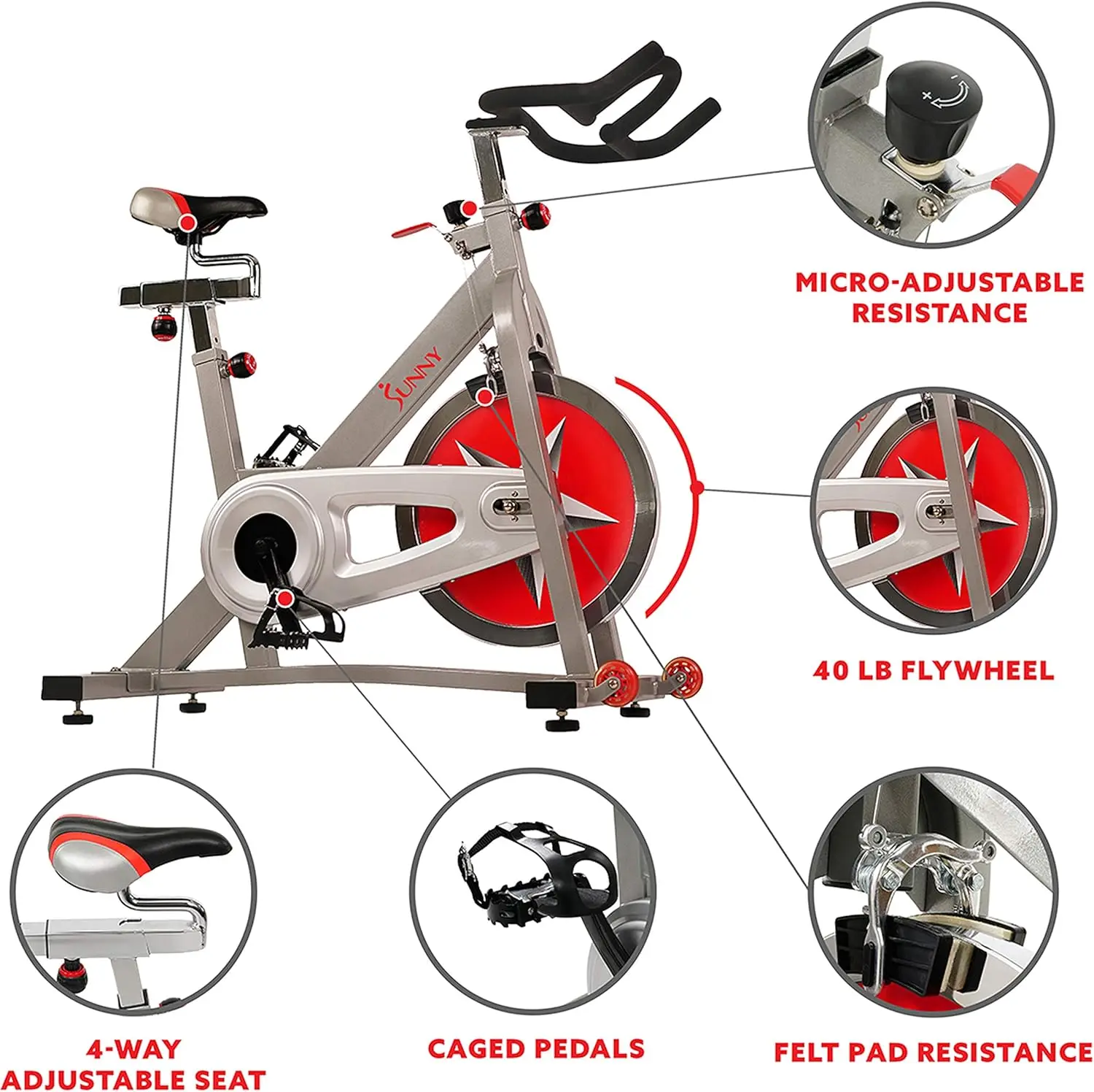 Health & Fitness Pro Cycling Stationary Bike, 40 LB Flywheel & 4-Way Adjustable Seat for Home Exercise Indoor Cycle/Card