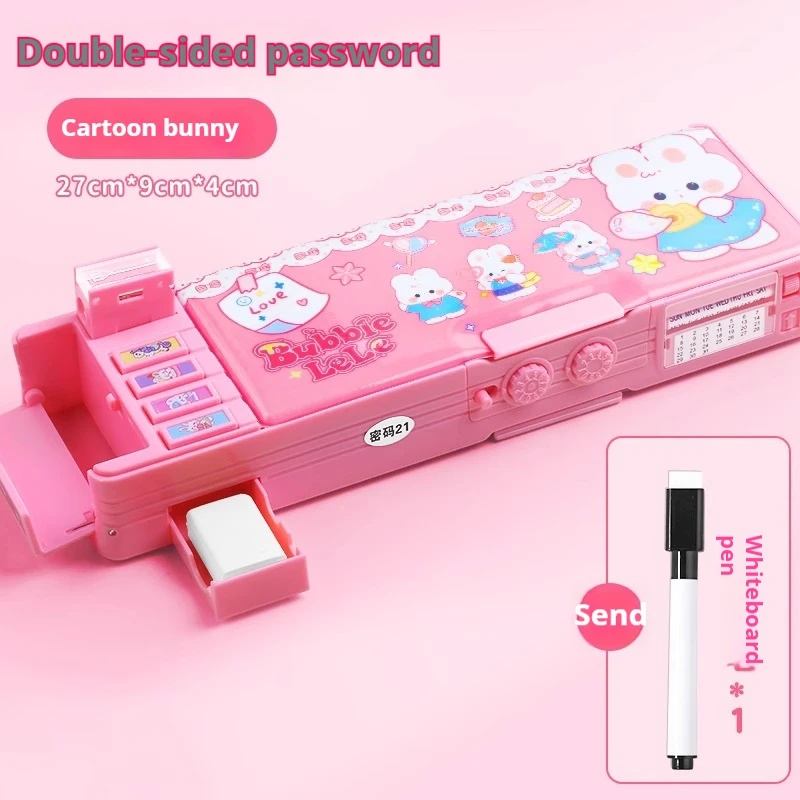 Password Lock Pencil Case Girls Large Capacity Multifunctional Storage Boys Double Layered Pen Box Back To School Stationery Box