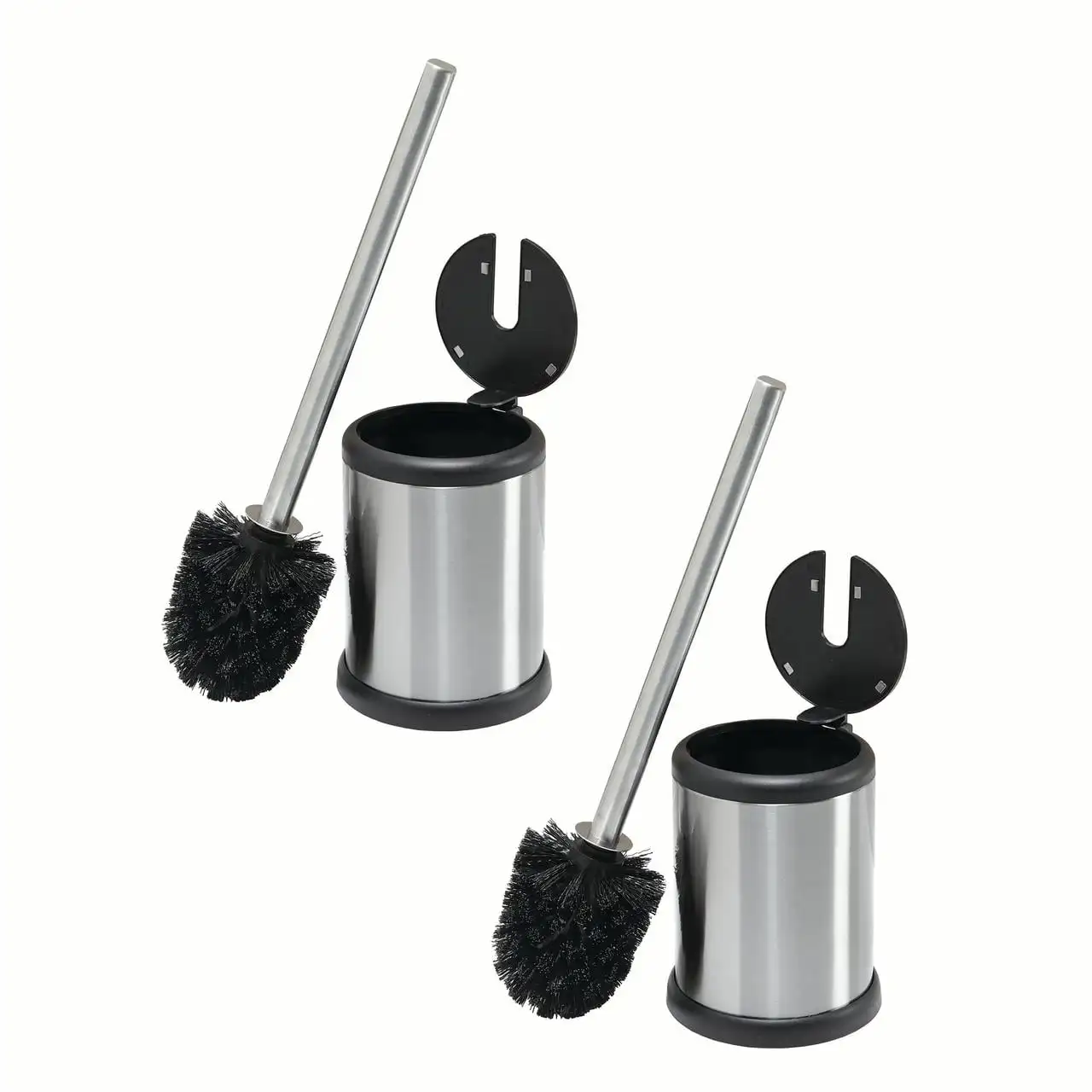 

Bath Bliss 2 Pack Self Closing Lid Toilet Brush and Holder in Stainless Steel