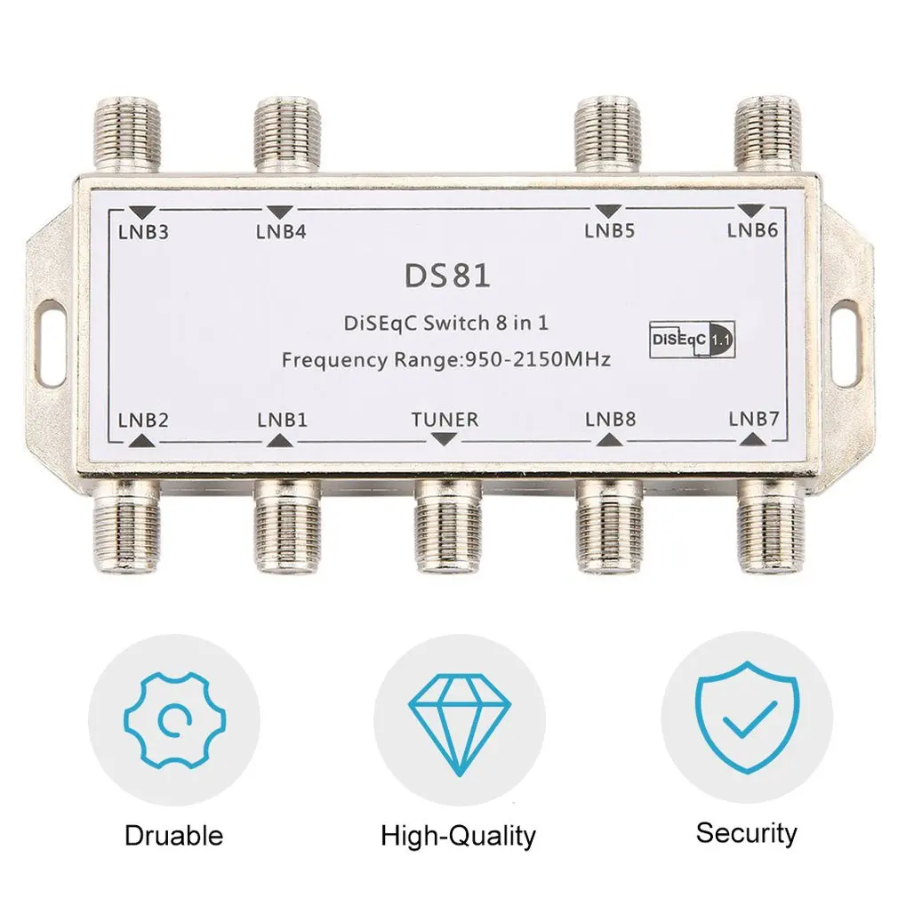 Satellite TV Receiver Satellite TV Switch Satellite LNB Wireless Receiver DS81 8 in 1 Satellite Signal DiSEqC Switch LNB Receiver Multiswitch Heavy Duty Zinc Die-cast Chrome Treated 950-2150MHz