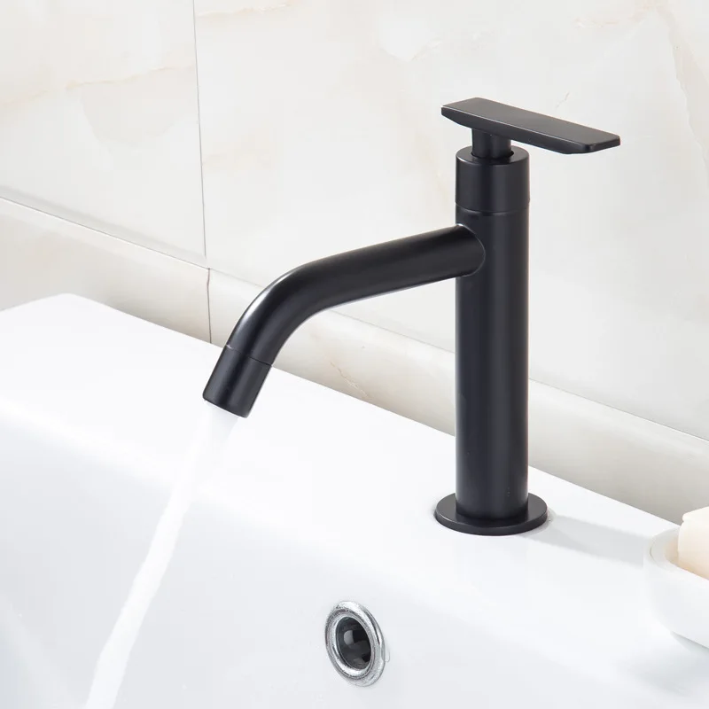

Copper Basin Faucet Black Paint Single Cold Water Washbasin Hole Wash Home Hotel