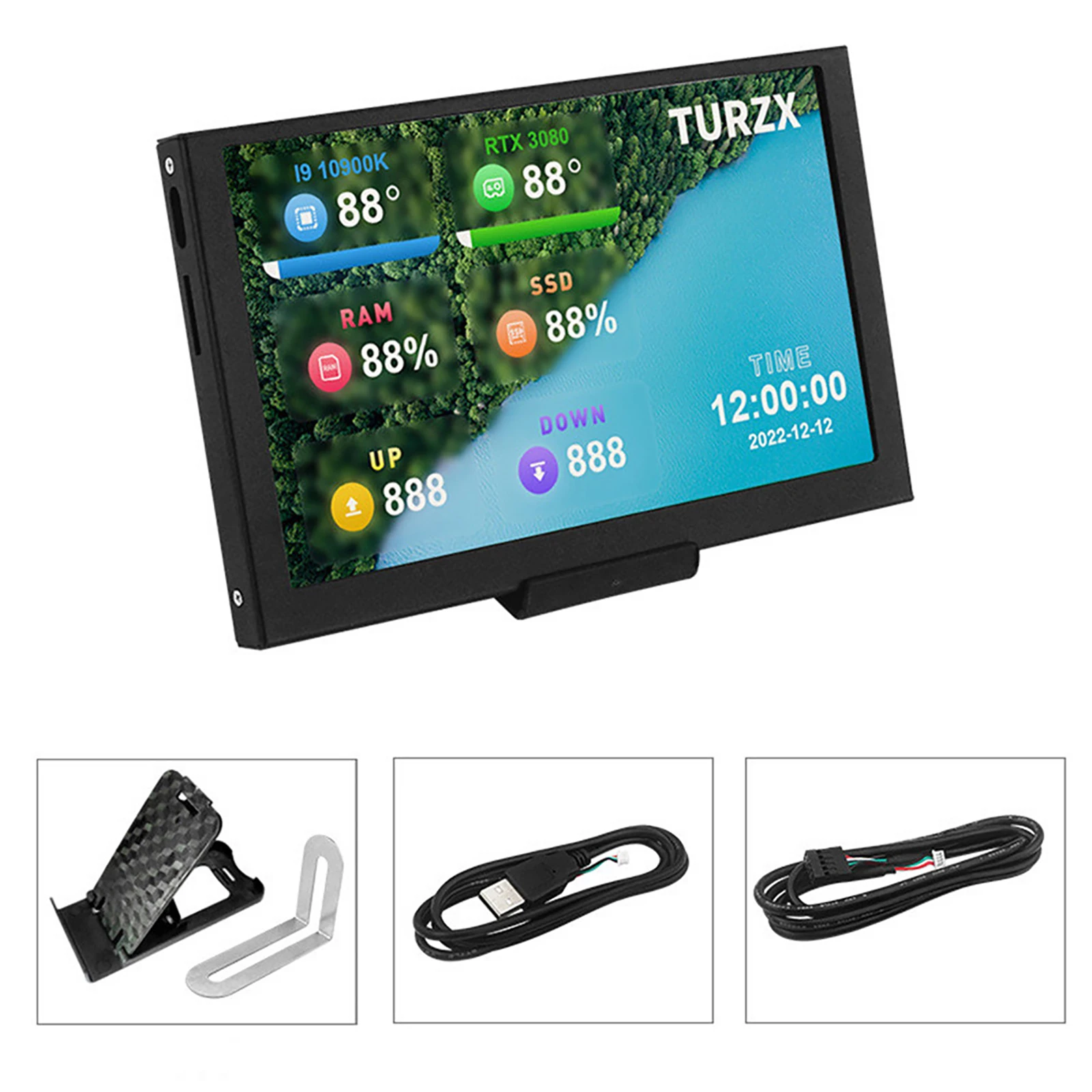 미니 ITX PC 케이스용 IPS LCD 디스플레이, 5 인치 IPS TYPE-C 보조 화면, 800x480 CPU GPU RAM HDD USB 모니터, AIDA64 사용 불가