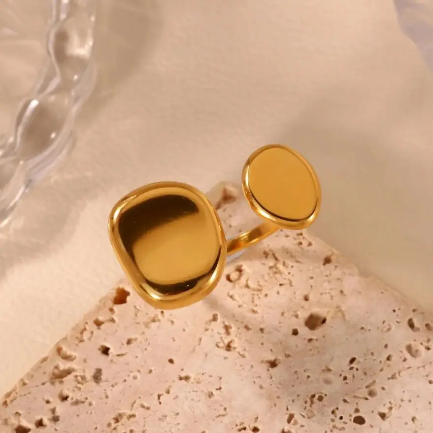 Stainless Steel Open Double Rings For Women 18K Gold Plated Geometric Ring