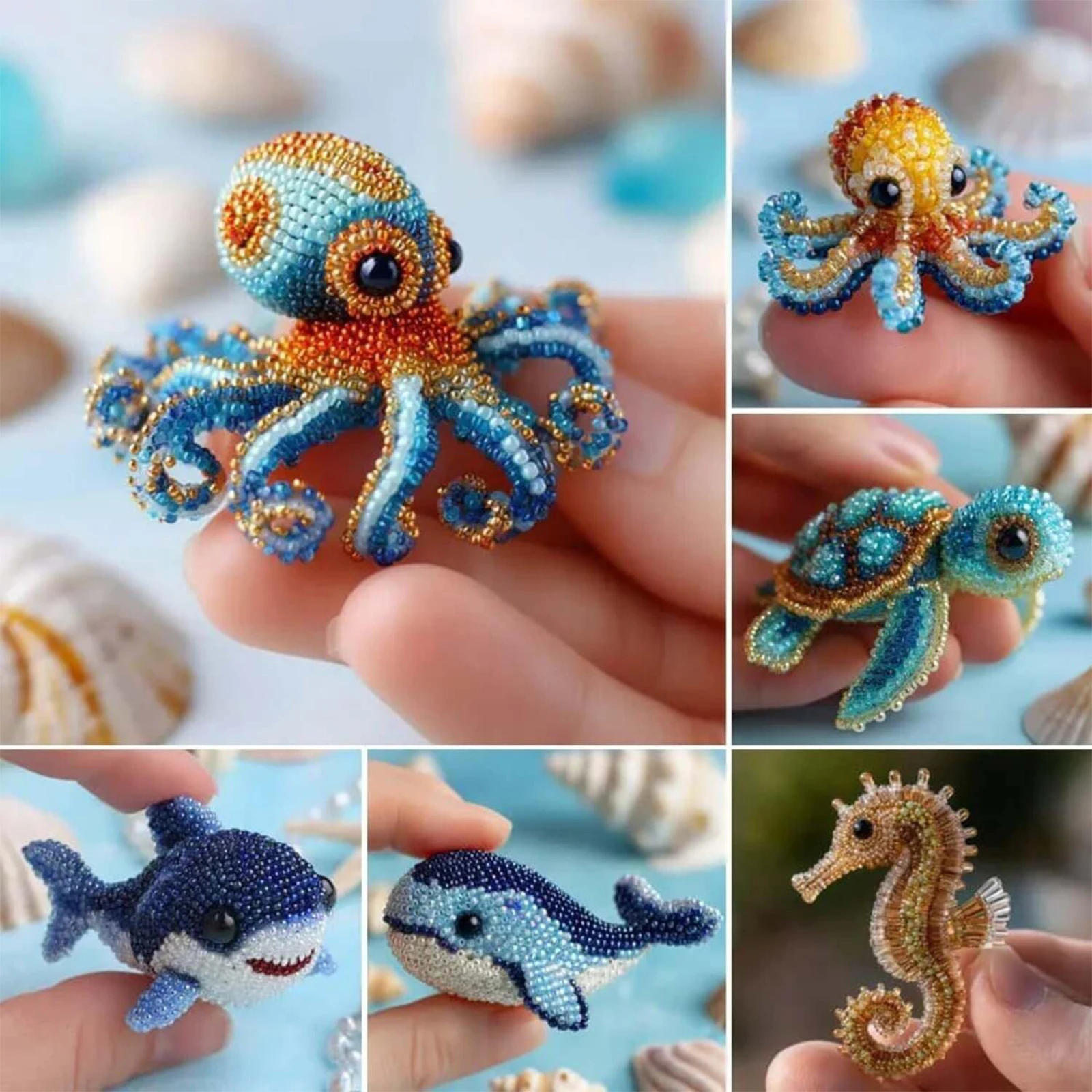 Sea Creature Beaded Embroidery Kits DIY Animals Three-Dimensional Beadwork Craft Kit (Only Material Package) for Beginners