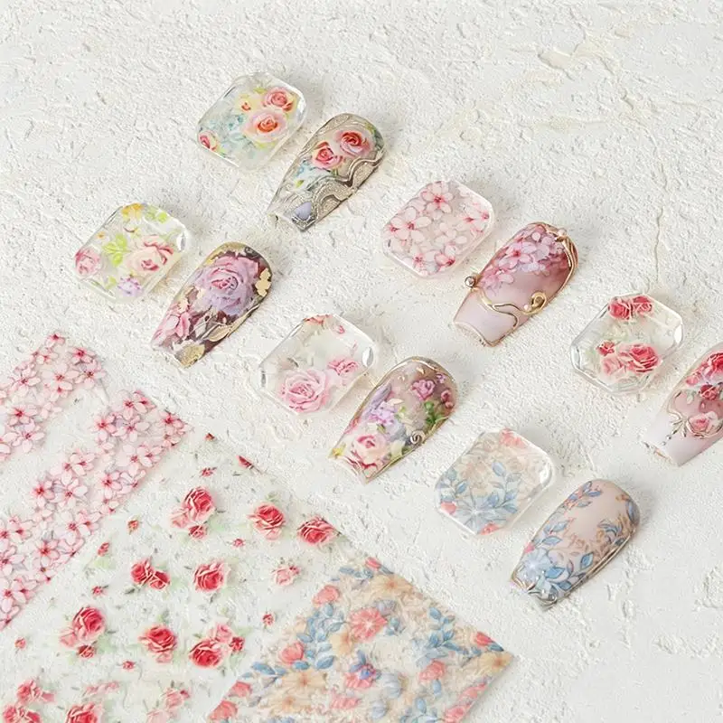 꽃 장미 네일 아트 포일 100cm 전사 스티커 종이 내구성이 뛰어난 롱 스트립 살롱 및 DIY 매니큐어에 적합