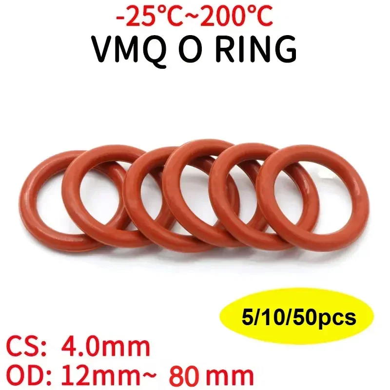 Rubber O Rings 5/10/50pcs Red CS 4mm OD 15-80mm Food Grade Silicon Assortment HVAC Tools