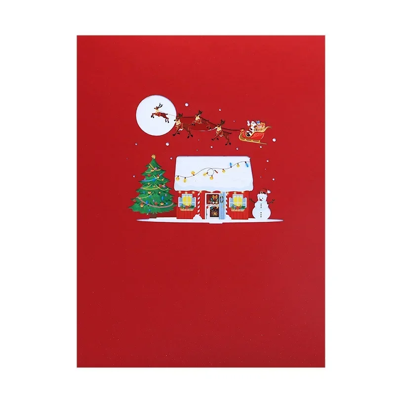 1 pcs 3D Christmas Cards Creative Christmas Houses Gifts Paper Carvings Blessings Pop up Cards
