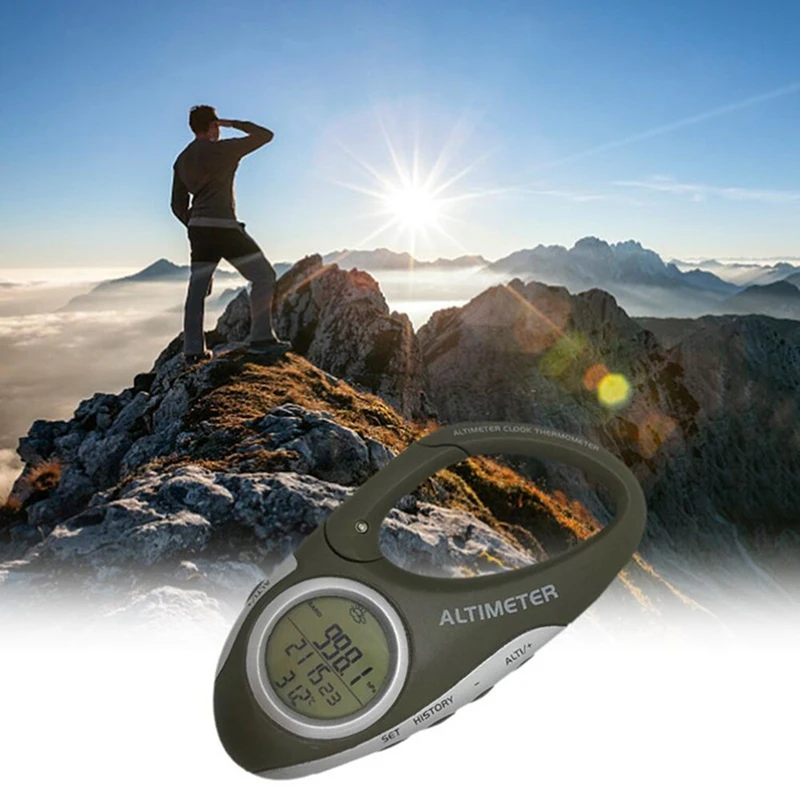Electronic Altimeter Carabiner Altimeter Handheld Thermometer Outdoor Fishing Weather Forecast Mode Meter Outdoor Gadget digital height gauge