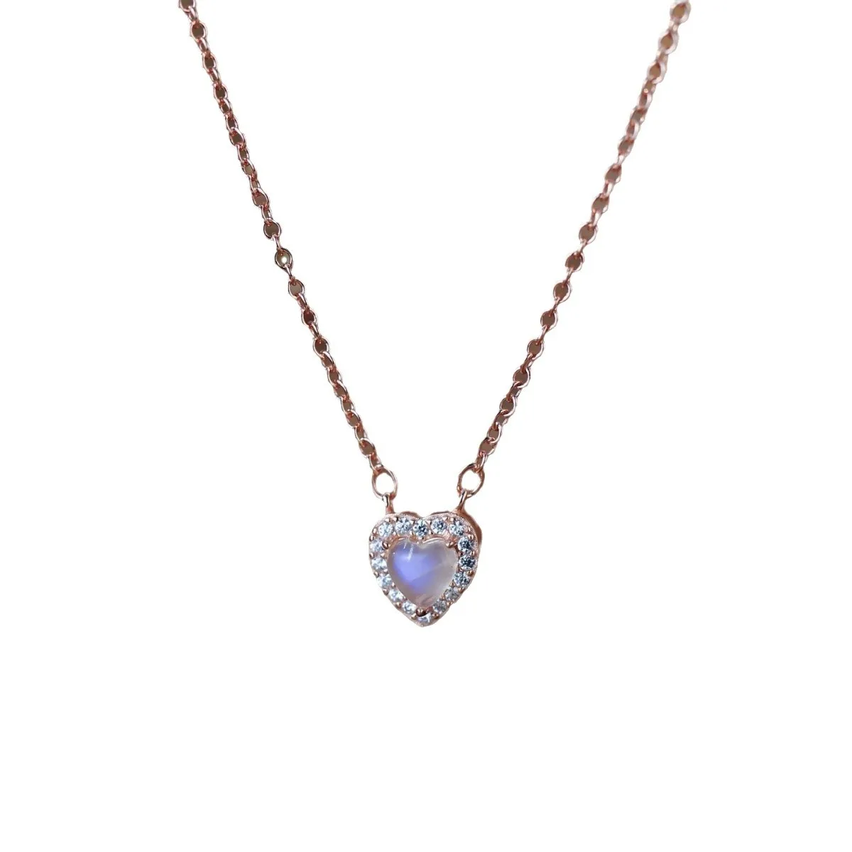 Cross Border Hot Selling S925 Silver Heart-shaped Necklace with Minimalist Design, Caring for Natural Moonlight Stone Decoration