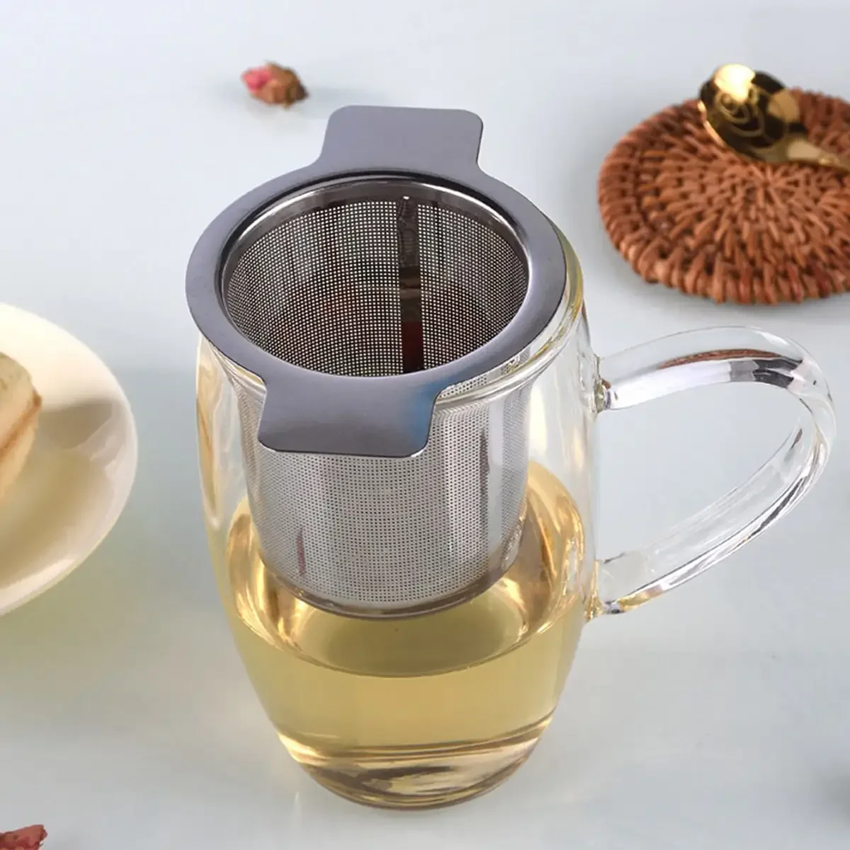 Tea Infuser Double Handles Stainless Steel Fine Mesh Coffee Filter Teapot Cup Hanging Loose Leaf Tea Strainer 1pc