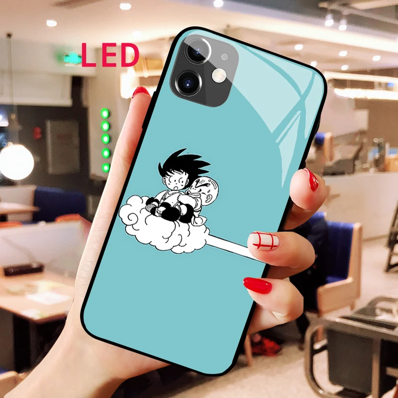 

DRAGON BALL Luminous Tempered Glass phone case For Apple iphone 13 14 Pro Max Puls Luxury All Inclusive RGB Backlight new cover