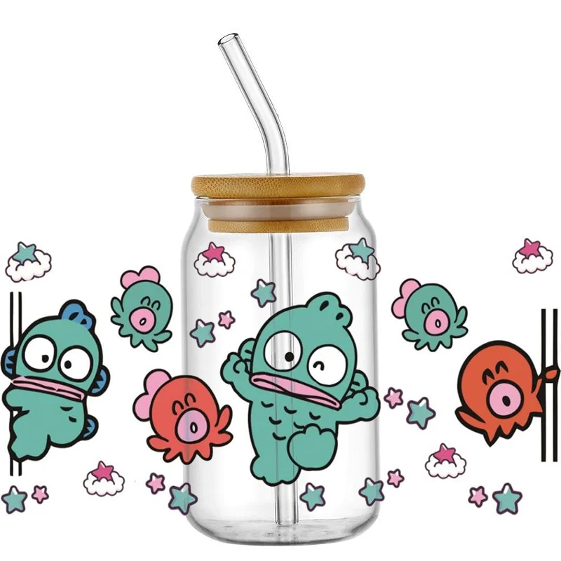 Miniso 3D мультфильм рыбья 'Наклейка 16oz Libbey UV DTF кружка обертка переводная наклейка пользовательская этикетка DIY самоклеящаяся кружка наклейка