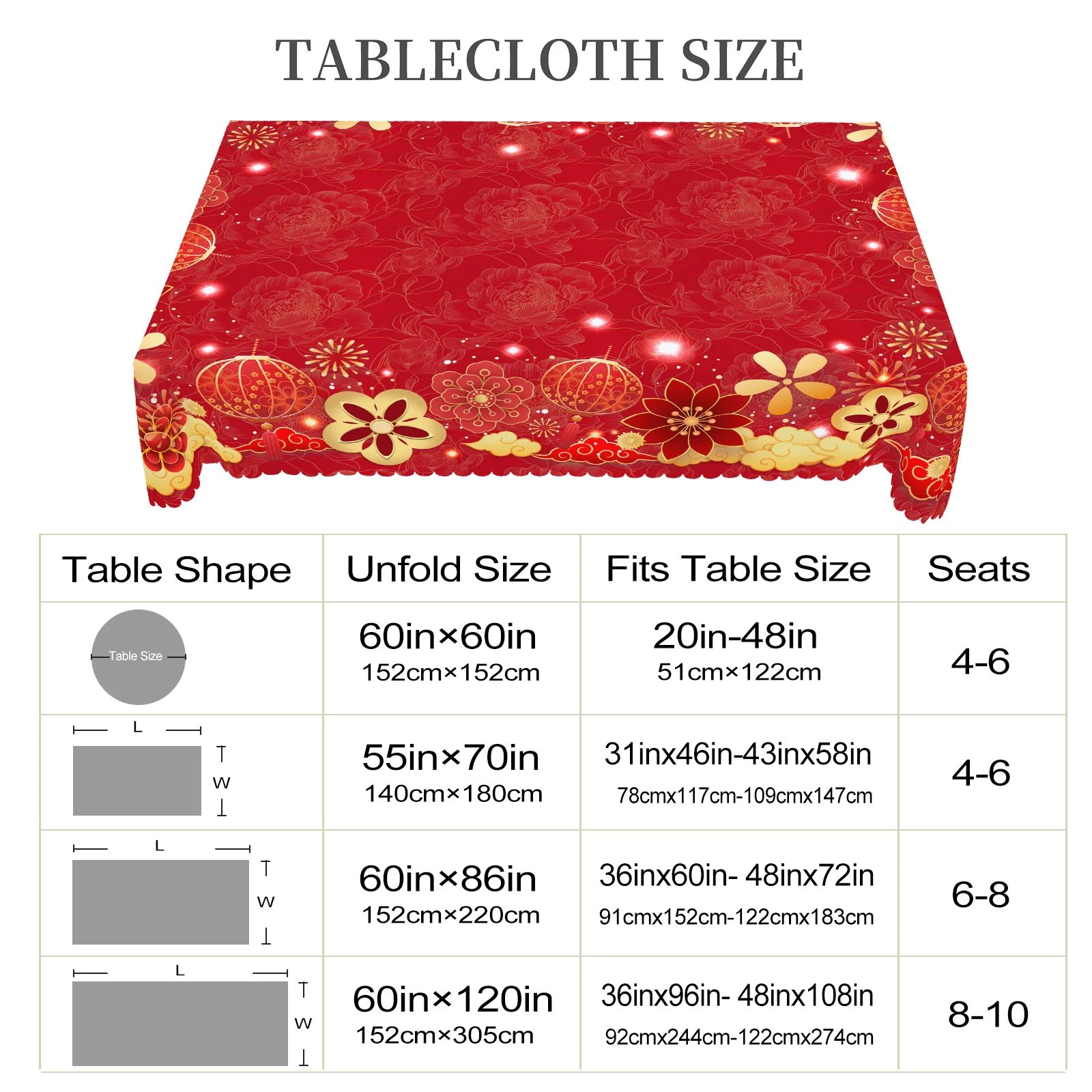 Chinese Spring Festival Red Round Tablecloth 1 Piece 5 Sizes Available Chinese Valentine's Day Red Printed Square Tablecloth Edge Embossing Process Spring Festival Kitchen Tablecloth Decoration Tablecloth for Home Kitchen during Festival Terrace Wedding Decoration Gift table cloth rectangular tablecloth