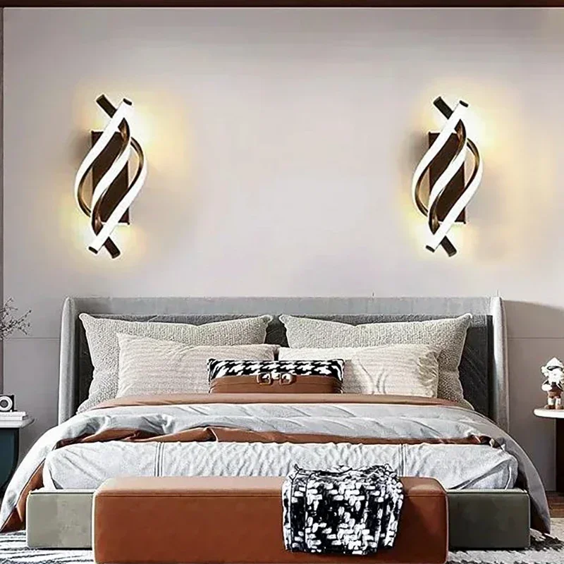 Modern LED Wall Lights Spiral Wall Sconce Curved Design for Bedroom ...