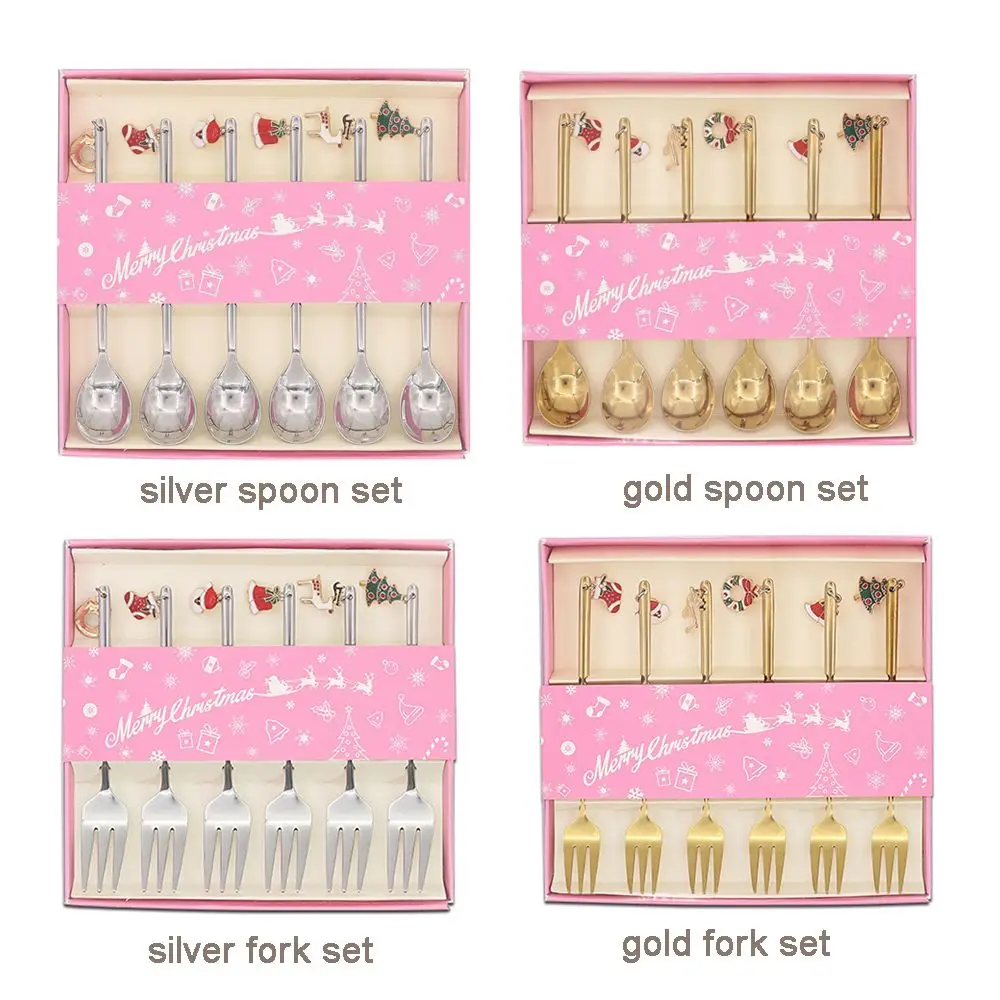 Description Picture 3 of item6PCS Coffee Spoon & Fork Sets Coffee Spoon Creative Dessert Tea Spoon Shovel Christmas Gift BoxStirring Spoon Christmas Gift