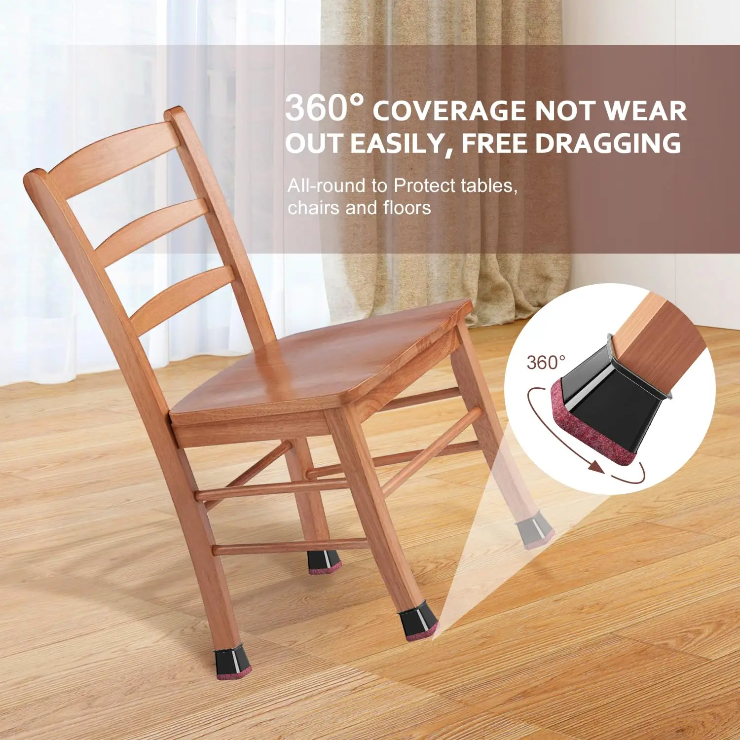 Black Silicone Floor Protectors with Felt Pads - Furniture Leg Covers