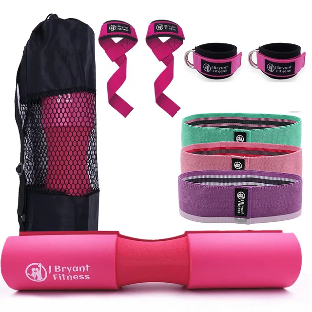 9 Pieces Glute Booty Bands Workout Kit with Barbell Squat Pad Ankle Straps and Lifting Straps Gym Accessories for Men and Women