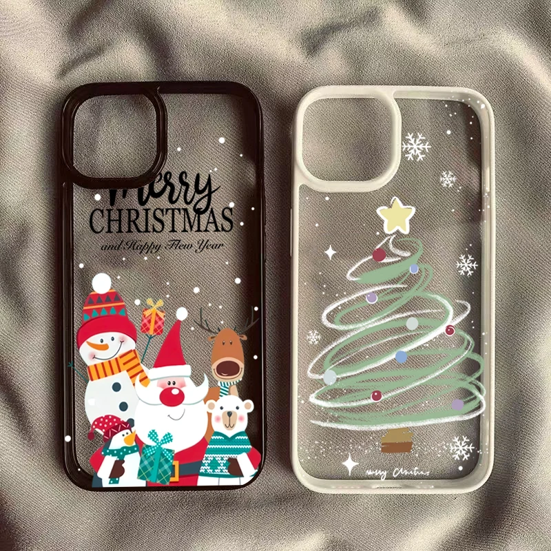 Christmas Tree Santa Claus Clear Phone Case For iPhone 16 Pro Max 16 7 8 Plus 15 14 13 12 11 Pro Max Mini SE X XR XS Cover