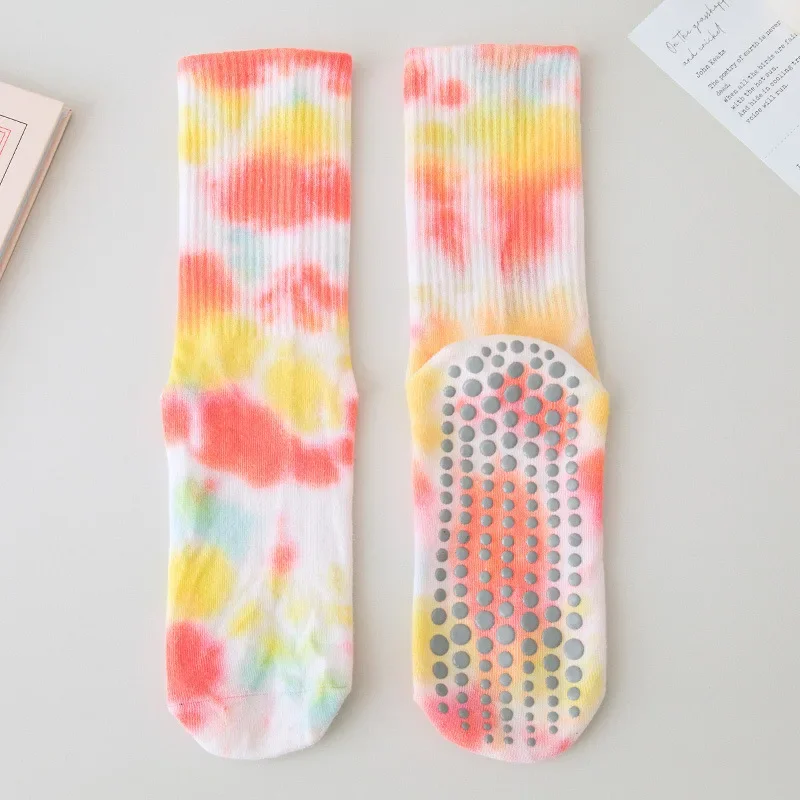Fashion Tie-dye Cotton Breathable Non-slip Mid-calf Yoga Pilates Socks Indoor Dance Fitness Training Sports Socks Floor