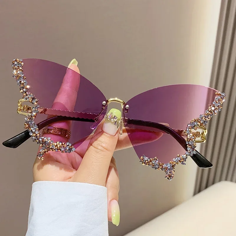 

Y2k Vintage Rimless Oversized Sun Glasses Ladies Eyewear Luxury Diamond Butterfly Sunglasses Women Brand Gafas De Sol