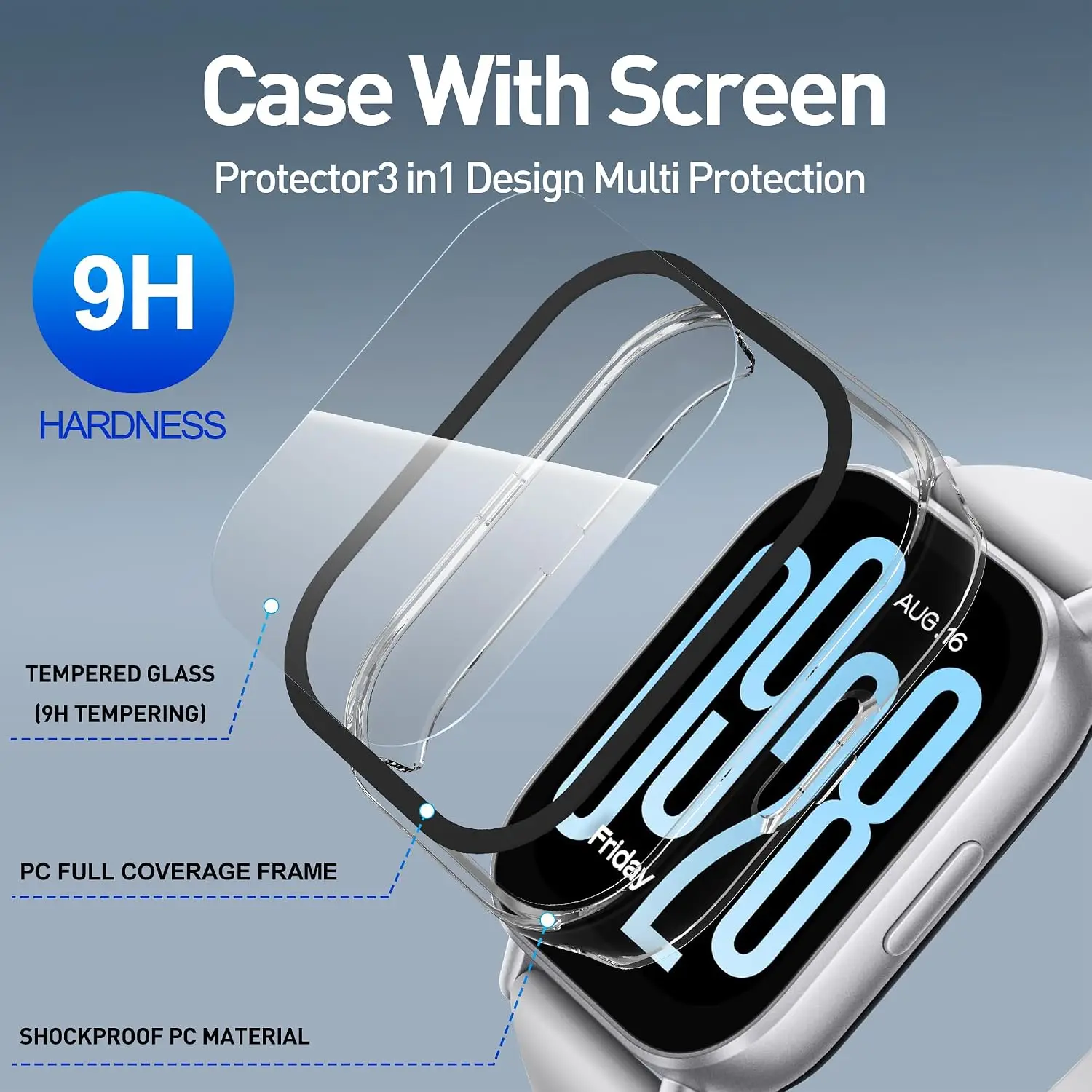 Durable Tempered Glass Case with Anti-Scratch Hard PC Cover and Screen Protector