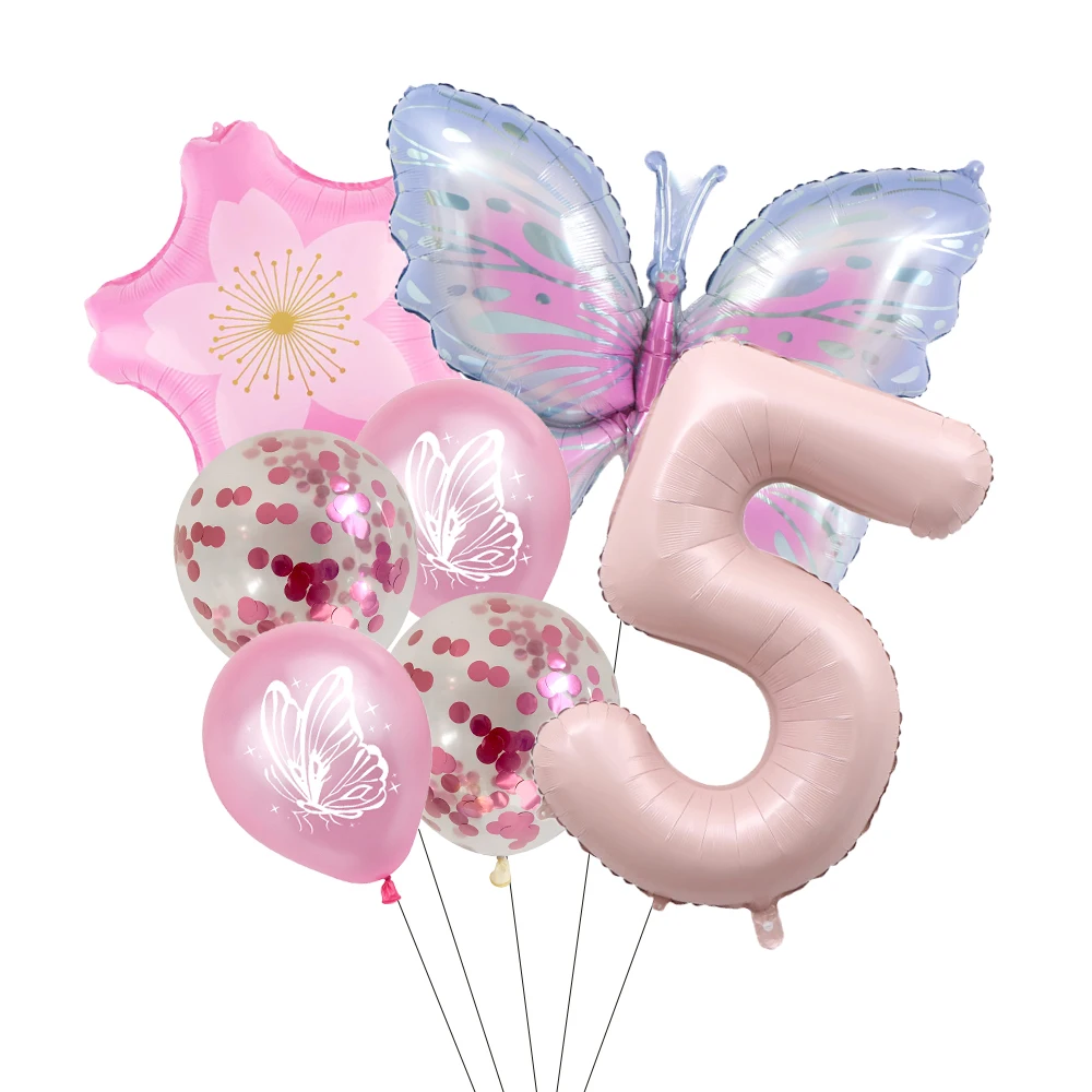 Butterfly Sunflower Celebration Balloon Set - Pink & Blue 7-Piece Party Decor Collection