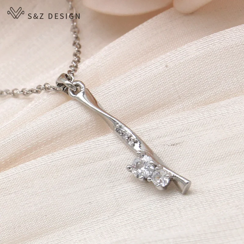 S&Z DESIGN New Fashion 585 Rose Gold Color Long Spiral Round Cubic Zirconia Pendant Necklace For Women Trendy Jewelry Gift