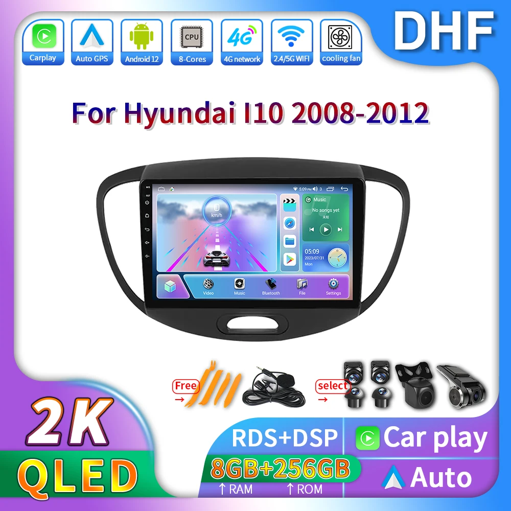 

2Din 9" 4G Wifi GPS Navigation Multimedia Player For Hyundai I10 2008 - 2012 Car Radio stereo Android 12 Carplay Autoradio Audio