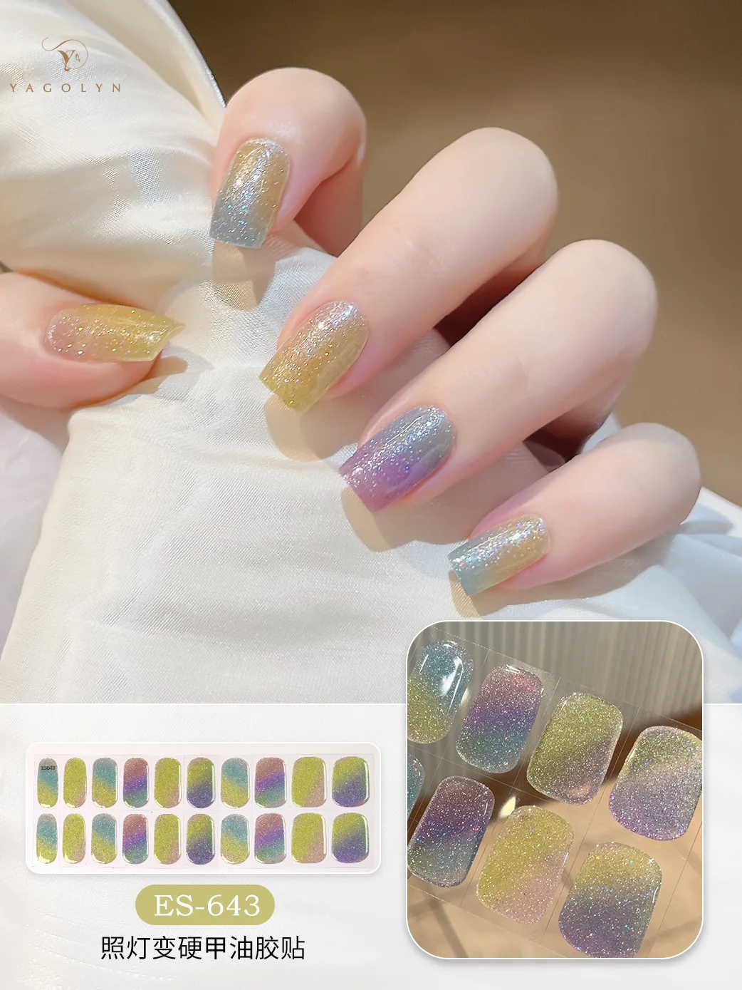 20Tips Semi Cured Gel Nail Strips Sliders Gradient Color Adhesive Full Waterproof Long Lasting Gel Nail Stickers UV Lamp Need