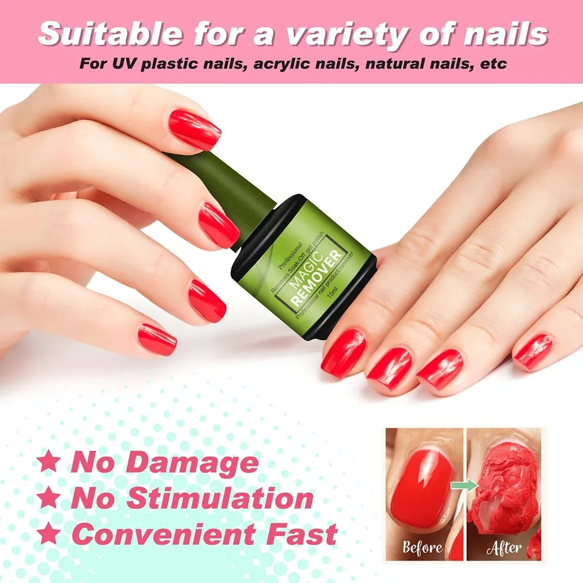 15ml Magic Remover Nail Gel Polish Remover UV Gel Polish Clean 3-5 Mins Fast Remover Semi Permanent Varnish Polish Cancel Glue 2
