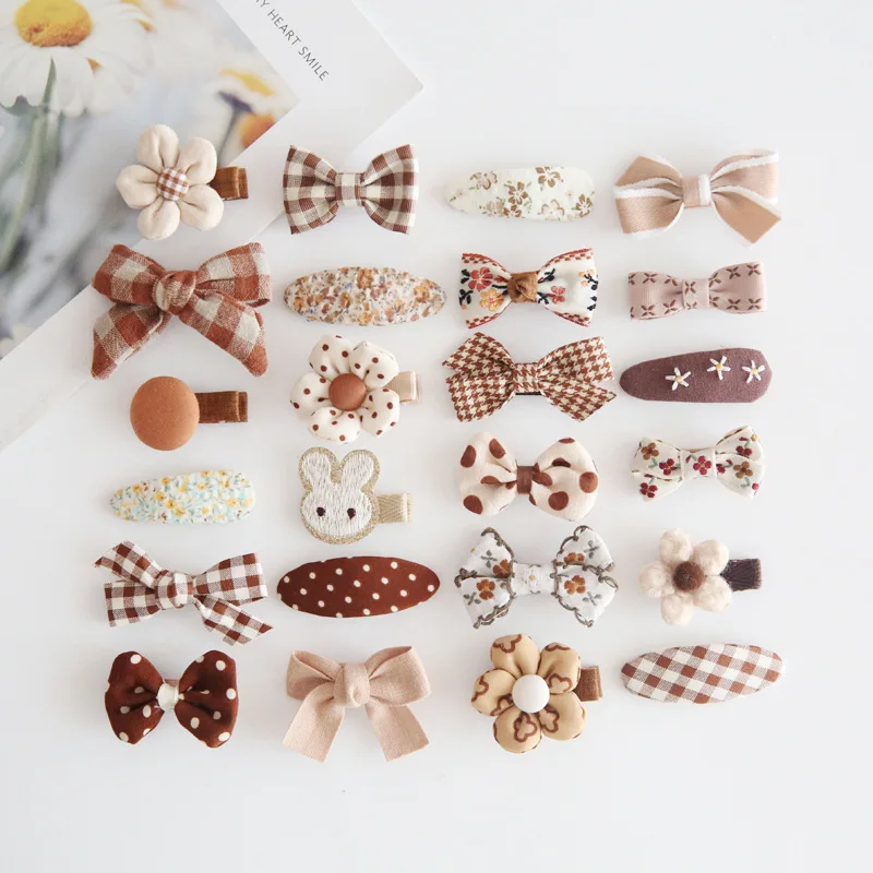 4pcs/set Mini Baby Girls Hair Clip Cute Floral Coffee Bow Princess Hairpin for Toddler Lovely Bang Side Clip Hair Accessories