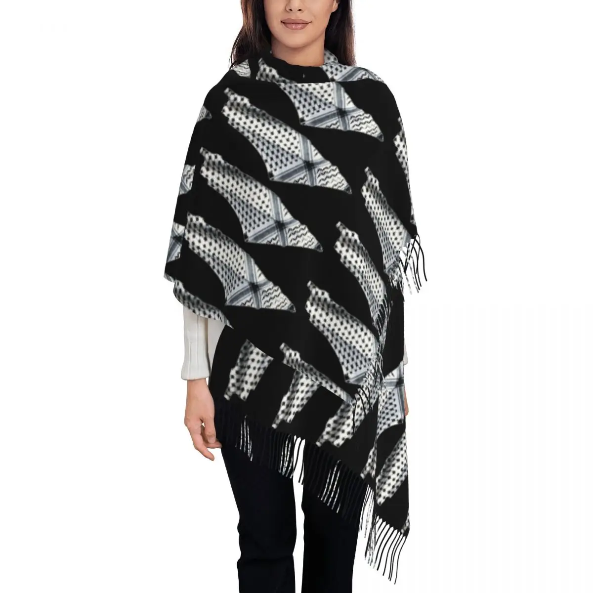 

Перламутровая палатка Kufiya Hatta с картой Палестины, шаль, женские зимние теплые длинные мягкие шарфы, шейный платок, шарфы с кисточками