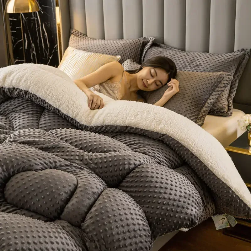 

2023 Promotion New Lamb Cashmere And Soy Fleece Warm Winter Wool Quilt Thicken Duvet Comforter Cashmere King Blanket Size Single