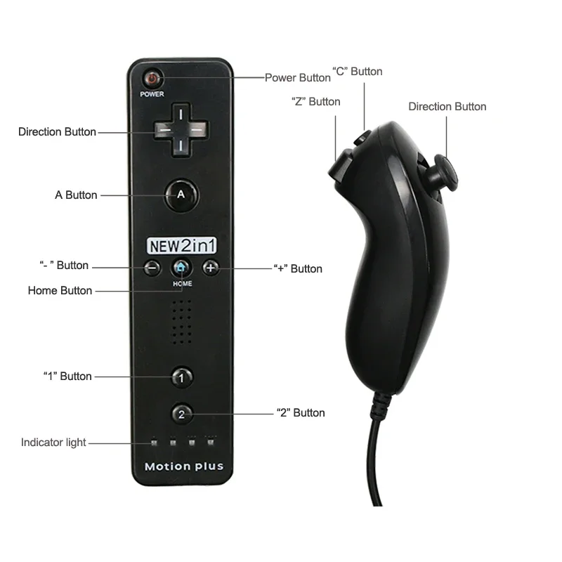 TOP 2 in 1 Wireless Gamepad Remote Controller built in Motion Plus + Nunchuck For Wii Controller Joystick Silicone Case