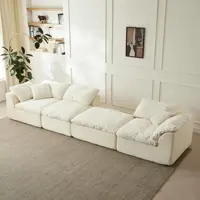 109" Modern Cloud L-Shaped 3-Seater Oversized Deep Seat Chenille Fabric Sofa White Modular Sectional with Ottoman 3