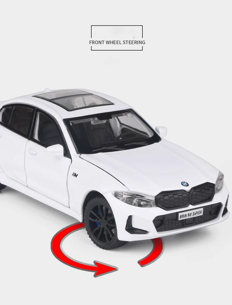Alloy Car With Led Light 1:32 Bmw 320I Children'S Car Toy With Sound And Light