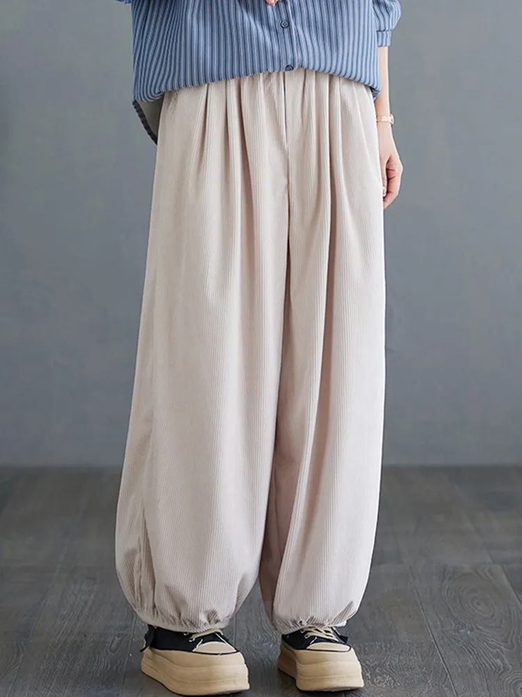 

High Waist Casual Pants Women New Arrival 2023 Autumn Korean Style Vintage Corduroy Loose Female Ankle-length Pants B3147