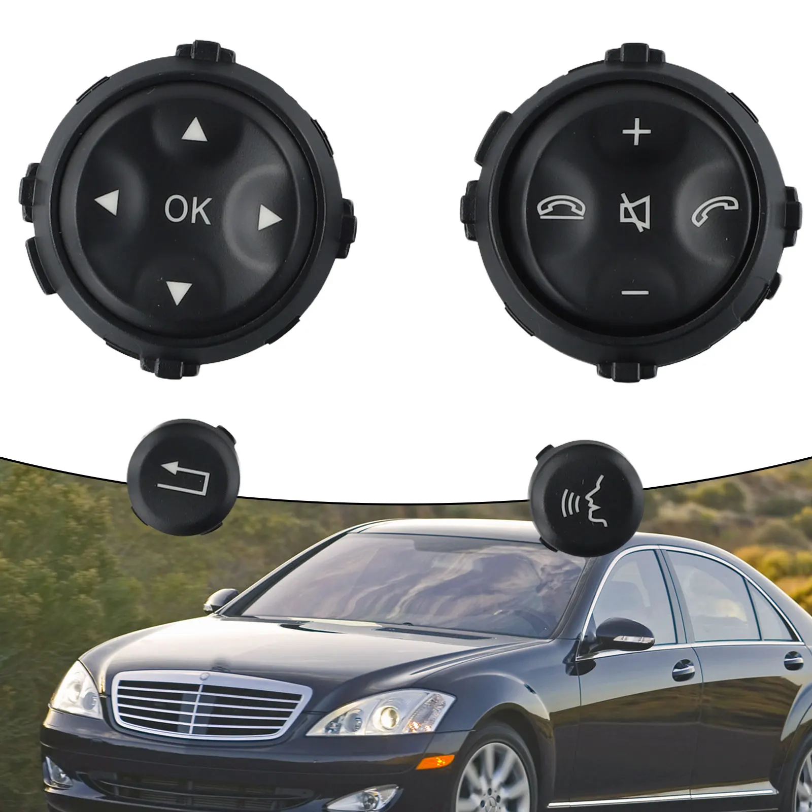 

1 Pair Black R&L Car Steering Wheel Switch Button For Mercedes For Benz W221 S 2006-2009 Steering Wheel Control Button Switch